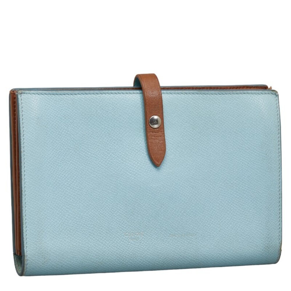 Celine Multi Wallet Blue Leather Bifold Function Brown